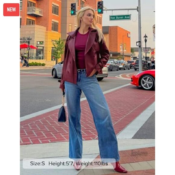 Oversized Faux Leather Motorcycle Jacket, Button Front, Moto Style - Picture 6 of 7